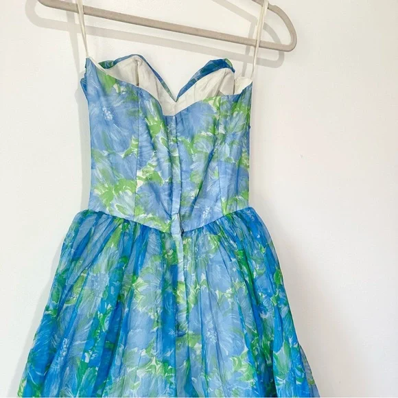 True Vintage 50’s Floral Strapless Party Prom Tea Length Dress - Picture 6 of 6
